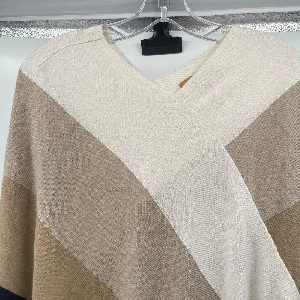 Ellen Tracy Womens Poncho Sweater Wool Blend Pullover Striped Size Small